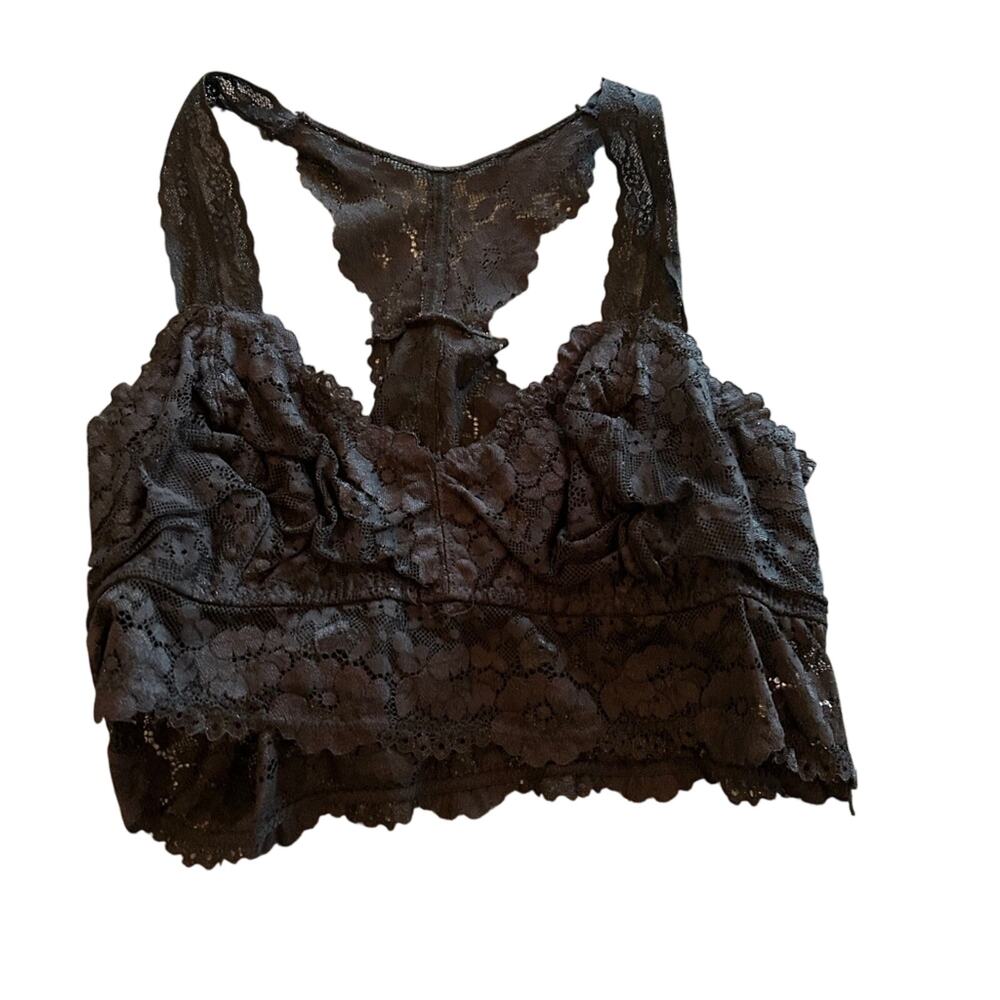 Black Bow Womens Size Large L Black Floral Lace Racerback Bralette Lingerie NWOT